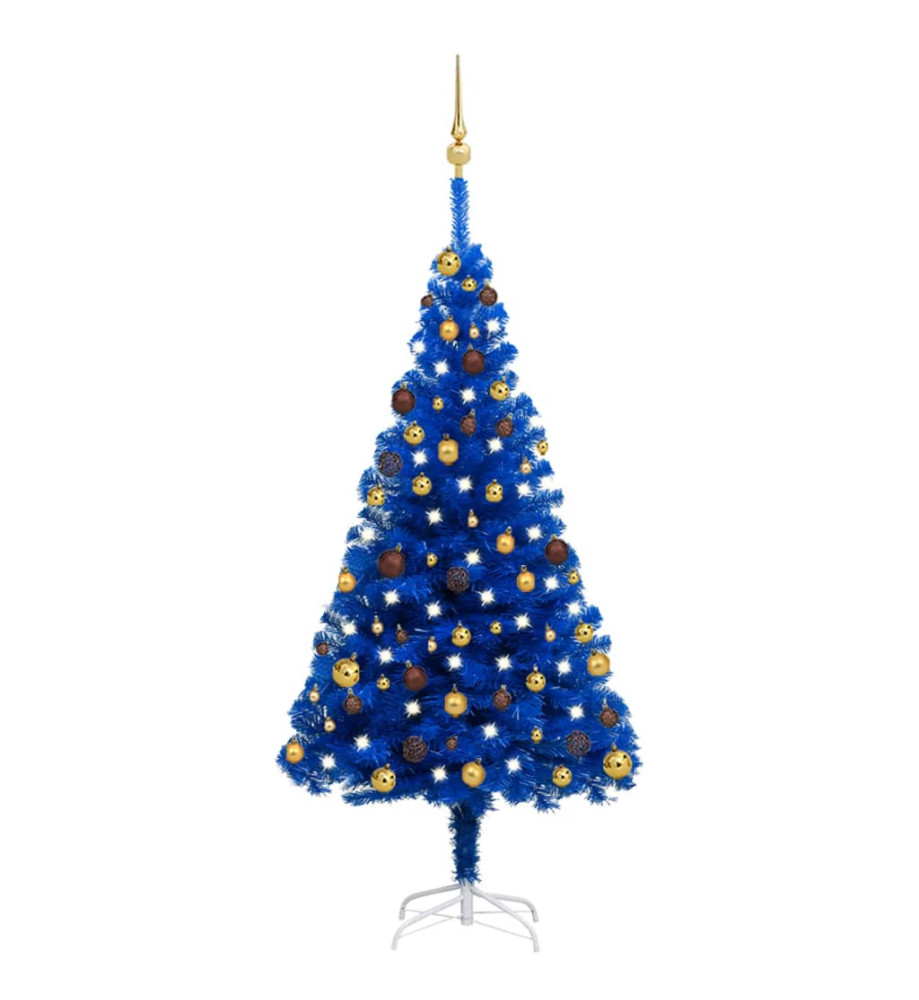 Arbre de Noël artificiel pré-éclairé et boules bleu 150 cm PVC