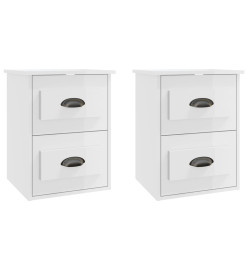 Tables de chevet murales 2 pcs blanc brillant 41,5x36x53 cm