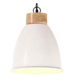 Lampe suspendue industrielle Blanc Fer et bois solide 23 cm E27