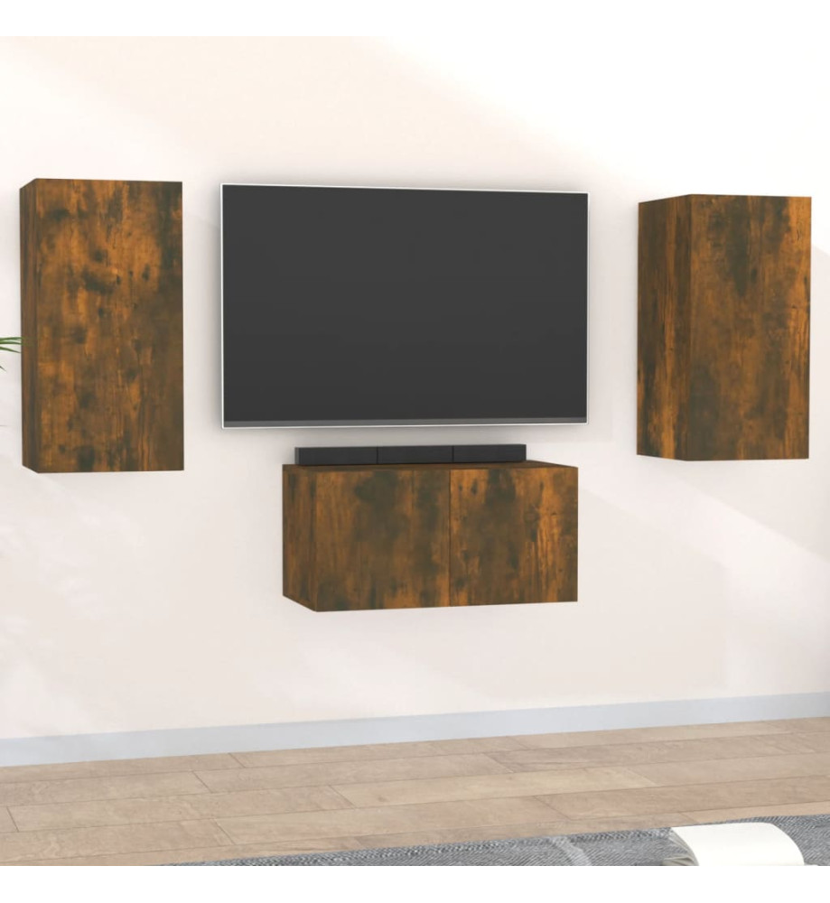 Ensemble de meubles TV 3 pcs Chêne fumé Bois d'ingénierie