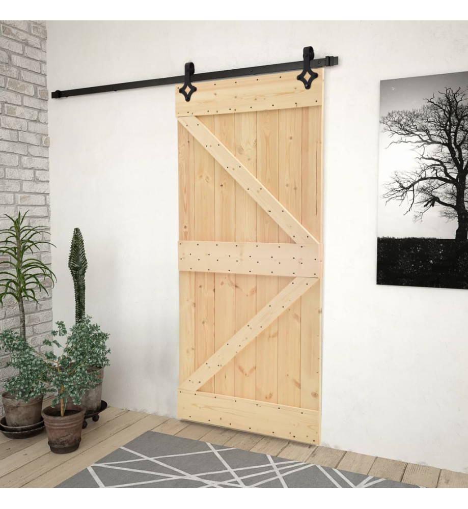 Porte coulissante avec kit de quincaillerie 80x210cm Pin massif