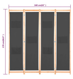 Cloison de séparation 4 panneaux Gris 160x170x4 cm Tissu