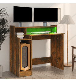 Bureau et lumières LED Chêne fumé 97x45x90 cm Bois d'ingénierie