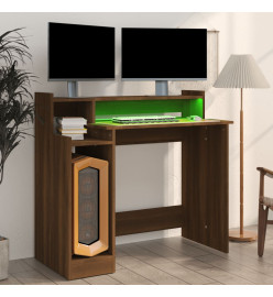 Bureau et lumières LED Chêne brun 97x45x90 cm Bois d'ingénierie