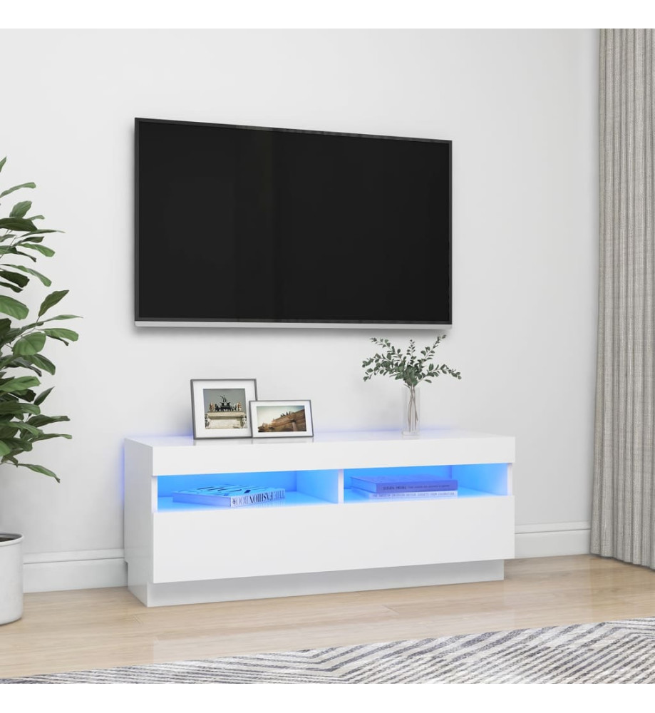 Meuble TV avec lumières LED Blanc 100x35x40 cm