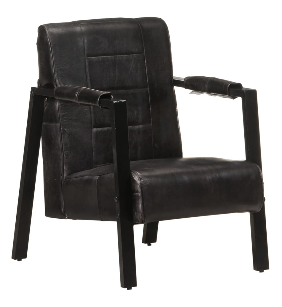 Fauteuil 60x80x87 cm Noir Cuir de chèvre véritable