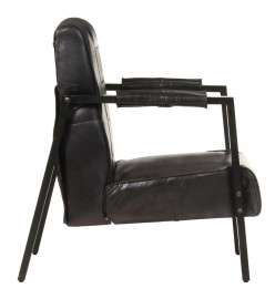 Fauteuil 60x80x87 cm Noir Cuir de chèvre véritable