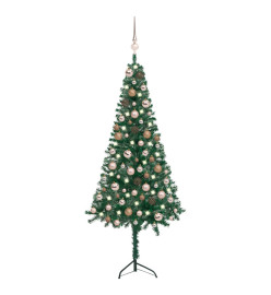 Arbre de Noël artificiel d'angle LED et boules vert 120 cm PVC