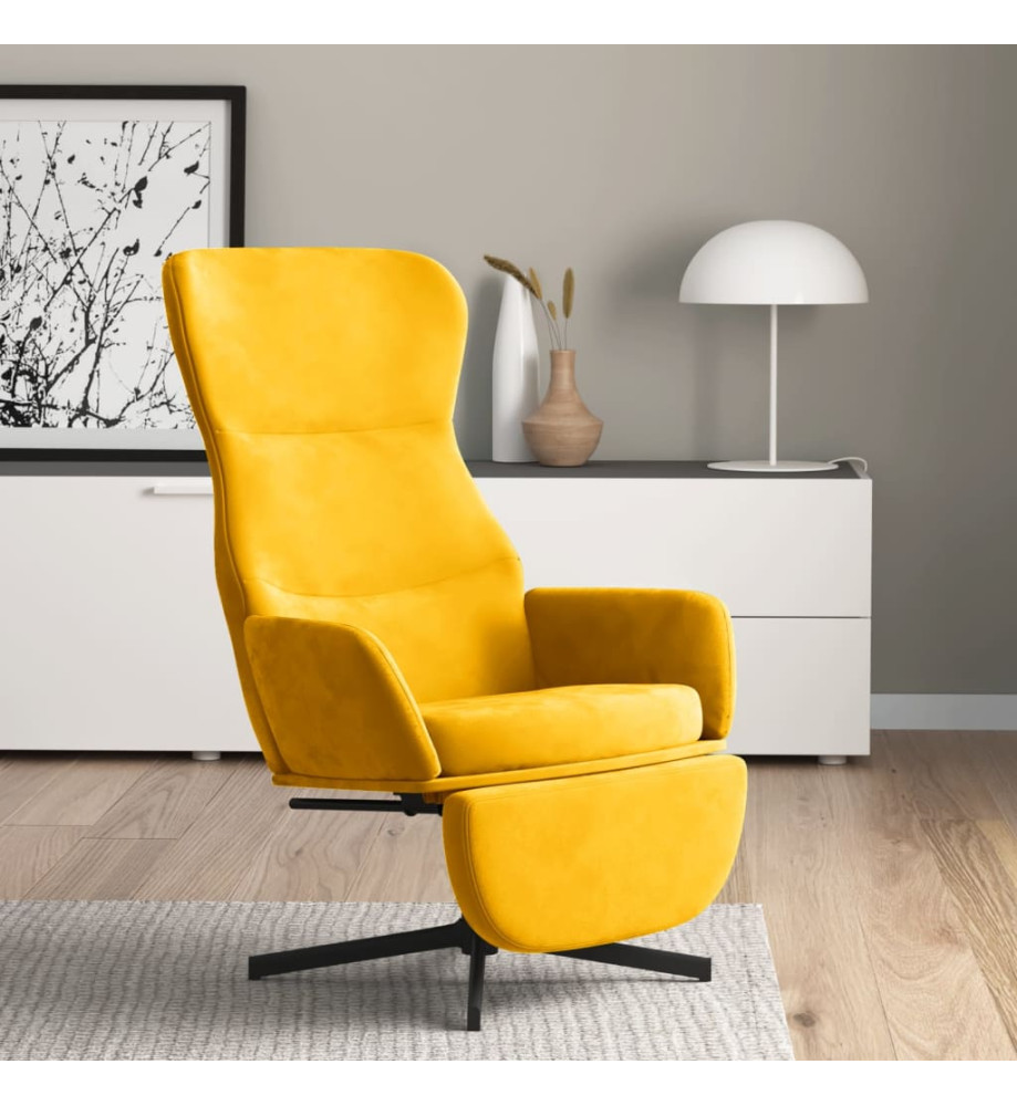 Chaise de relaxation avec repose-pied Jaune moutarde Velours