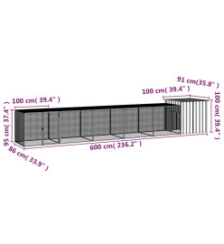 Poulailler Anthracite 600x91x100 cm Acier galvanisé