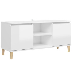 Meuble TV avec pieds en bois Blanc brillant 103,5x35x50 cm