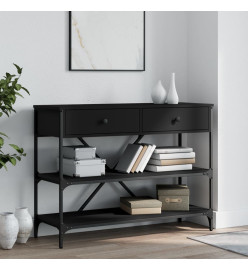 Table console avec tiroirs et étagères noir bois d'ingénierie