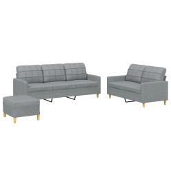 Ensemble de canapés 3 pcs avec coussins Gris clair Tissu