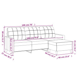 Canapé à 3 places avec repose-pieds Marron 180 cm Tissu