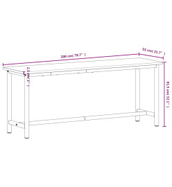 Établi 200x55x81,5 cm bois massif de hêtre et métal
