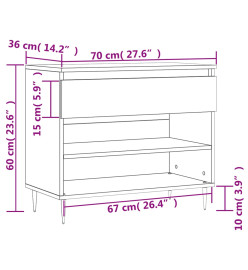 Armoire à chaussures Chêne fumé 70x36x60 cm Bois d'ingénierie