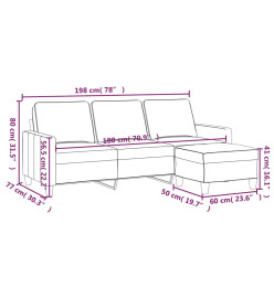 Canapé à 3 places avec repose-pieds Gris foncé 180 cm Tissu