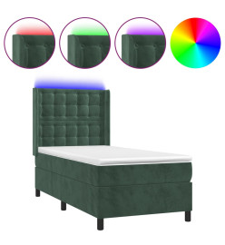 Sommier tapissier et matelas et LED Vert foncé 90x190cm Velours