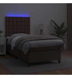 Sommier tapissier et matelas et LED Marron 90x200 cm Similicuir