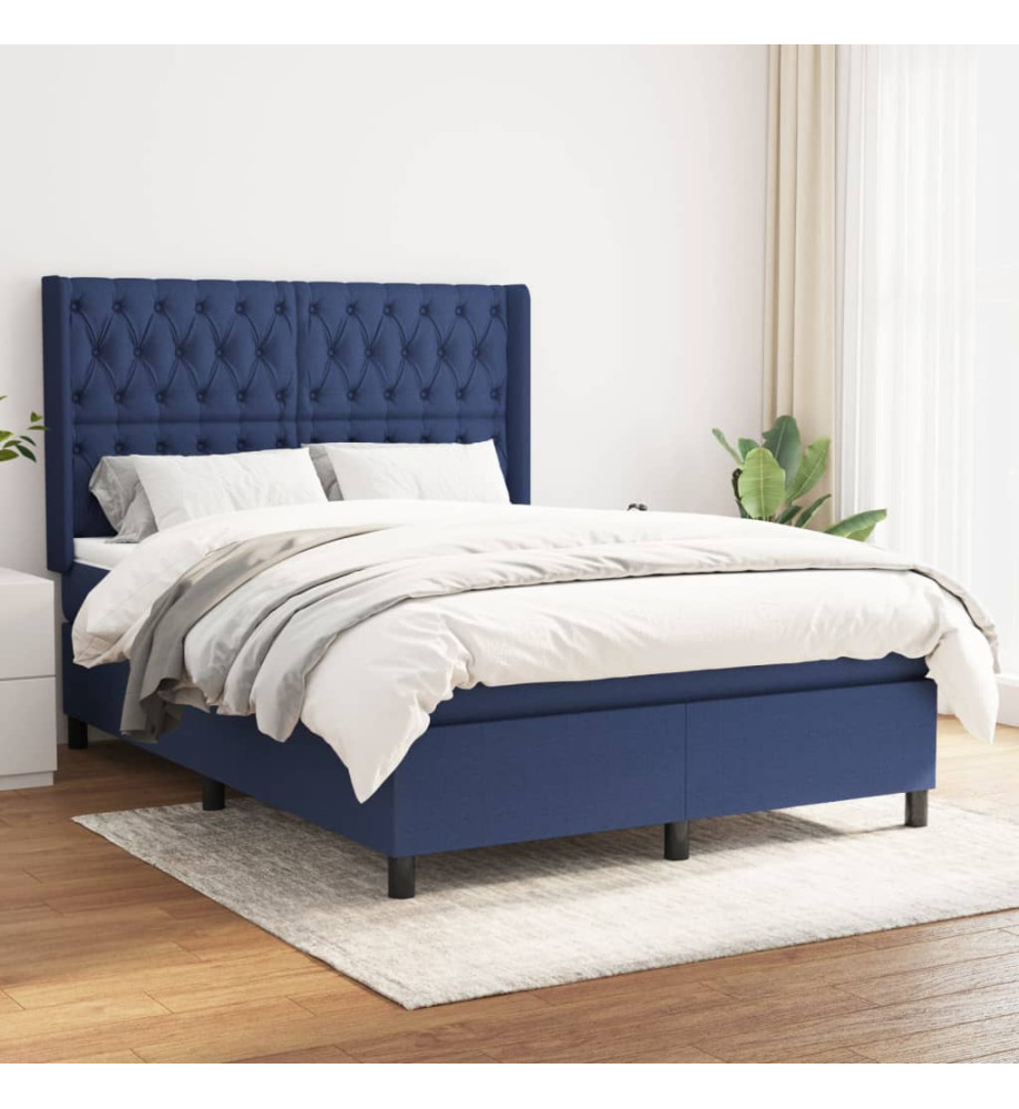 Lit à sommier tapissier avec matelas Bleu 140x190 cm Tissu Lit à sommier tapissier avec matelas Bleu 140x190 cm Tissu