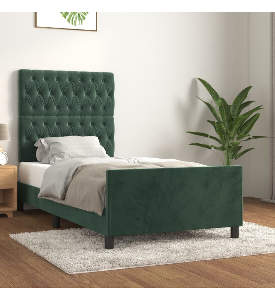 Cadre de lit avec tête de lit Vert foncé 90x190 cm Velours Cadre de lit avec tête de lit Vert foncé 90x190 cm Velours