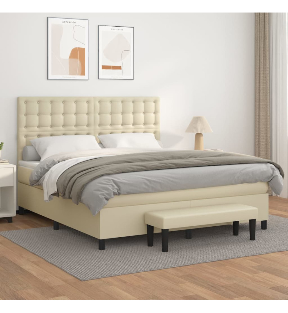 Lit à sommier tapissier avec matelas Crème 160x200cm Similicuir Lit à sommier tapissier avec matelas Crème 160x200cm Similicuir