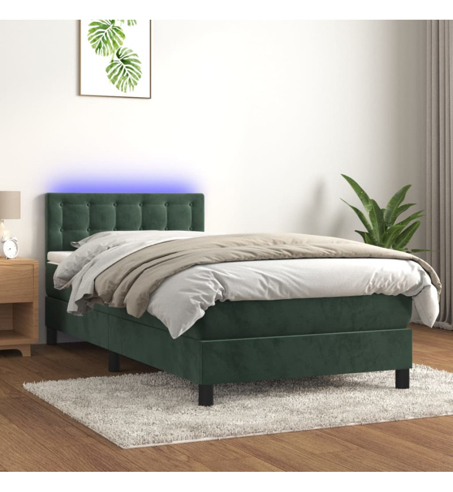 Sommier tapissier et matelas et LED Vert foncé 90x190cm Velours Sommier tapissier et matelas et LED Vert foncé 90x190cm Velours