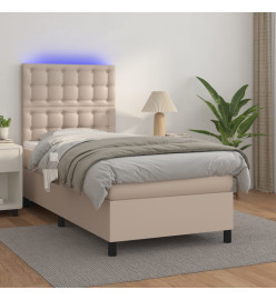 Sommier tapissier matelas et LED Cappuccino 90x200cm Similicuir