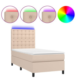 Sommier tapissier matelas et LED Cappuccino 90x200cm Similicuir