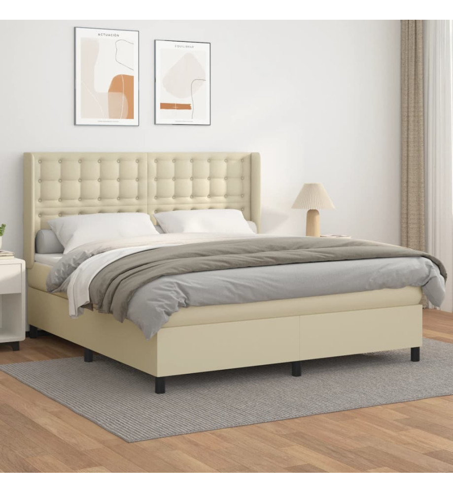 Lit à sommier tapissier avec matelas Crème 180x200cm Similicuir Lit à sommier tapissier avec matelas Crème 180x200cm Similicuir
