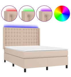 Sommier tapissier matelas LED Cappuccino 140x200 cm Similicuir