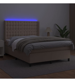 Sommier tapissier matelas LED Cappuccino 140x200 cm Similicuir