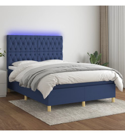 Sommier tapissier avec matelas et LED Bleu 140x200 cm Tissu