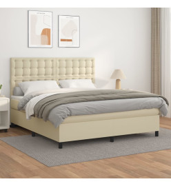 Lit à sommier tapissier avec matelas Crème 180x200cm Similicuir