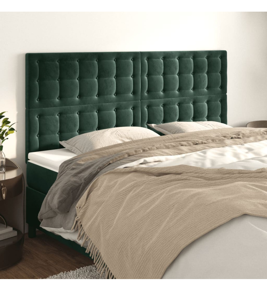 Têtes de lit 4 pcs Vert foncé 90x5x78/88 cm Velours Têtes de lit 4 pcs Vert foncé 90x5x78/88 cm Velours