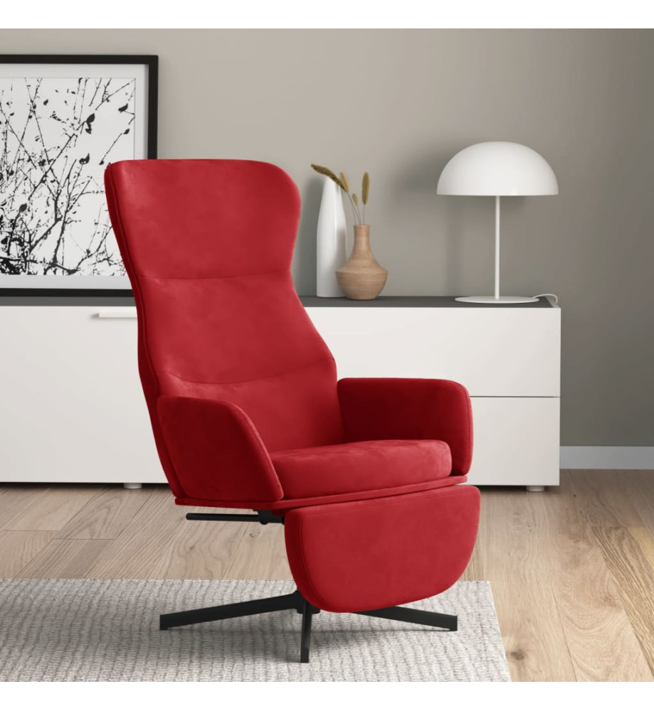 Chaise de relaxation avec repose-pied Rouge bordeaux Velours