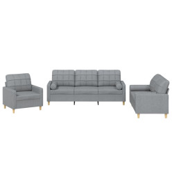 Ensemble de canapés 3 pcs coussins gris clair tissu