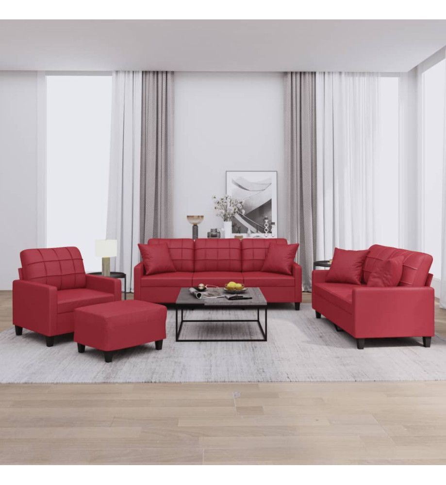 Ensemble de canapés 4 pcs et coussins rouge bordeaux similicuir