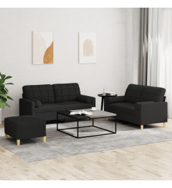 Ensemble de canapés 3 pcs avec coussins noir tissu