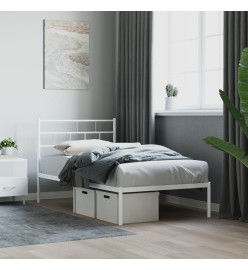 Cadre de lit métal avec tête de lit blanc 75x190 cm