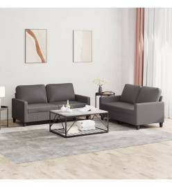 Ensemble de canapés 2 pcs avec coussins Gris Similicuir