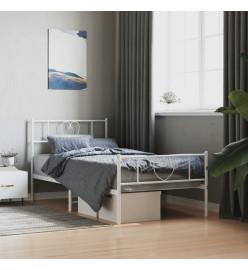 Cadre de lit métal avec tête de lit/pied de lit blanc 75x190 cm