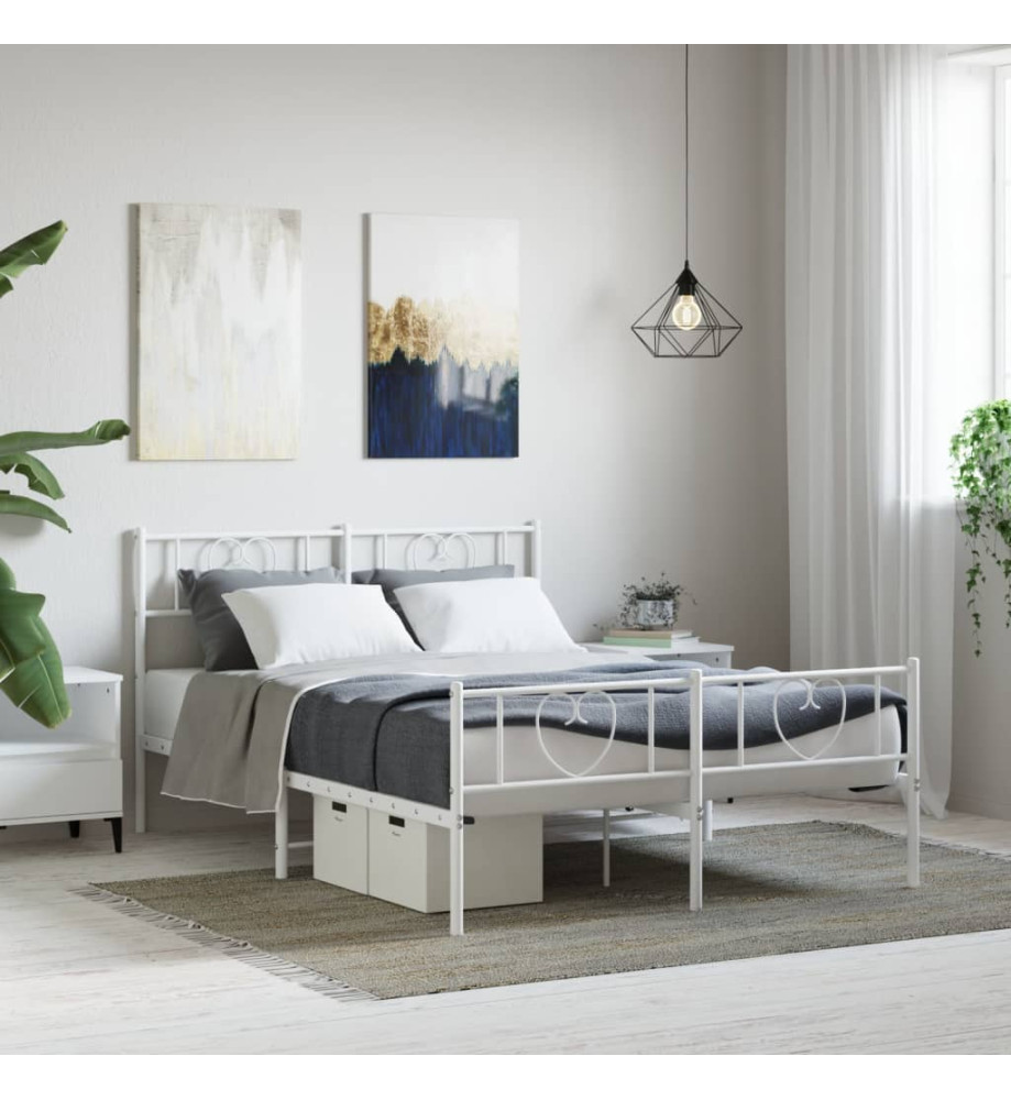 Cadre de lit métal avec tête de lit/pied de lit blanc 135x190cm Cadre de lit métal avec tête de lit/pied de lit blanc 135x190cm