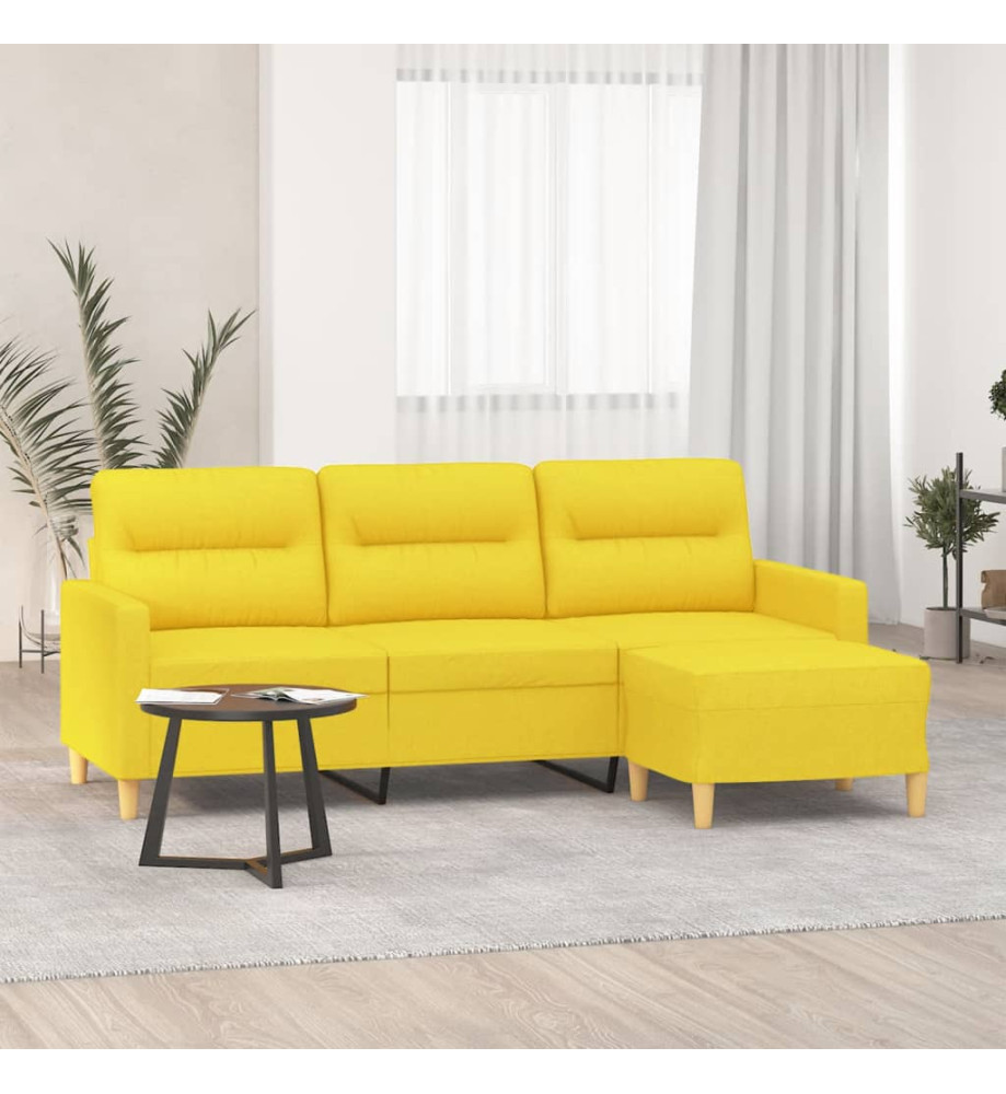 Canapé à 3 places avec repose-pieds Jaune clair 180 cm Tissu