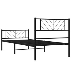 Cadre de lit métal avec tête de lit/pied de lit noir 75x190 cm