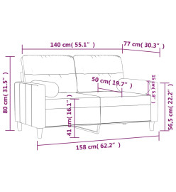 Canapé 2 places avec oreillers décoratifs taupe 140 cm tissu