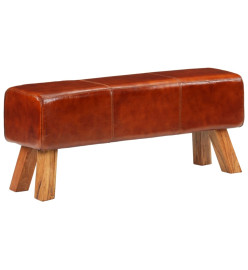 Banc de bok de gymnastique marron 110 cm cuir véritable et bois