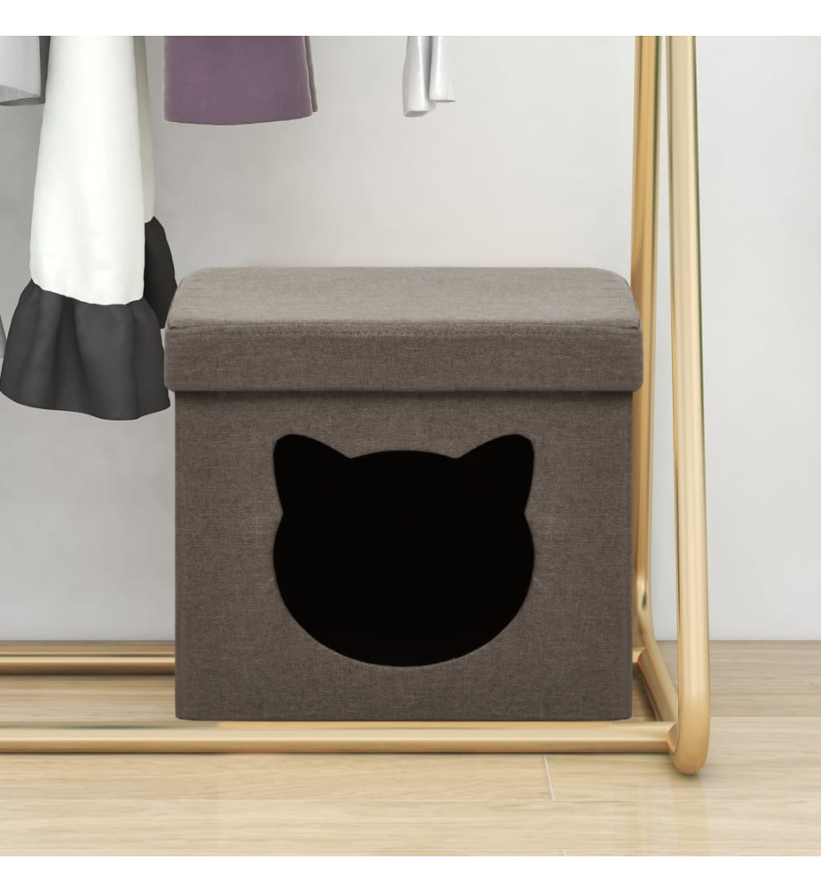 Tabouret de rangement pliable avec motif de chat Marron Tissu