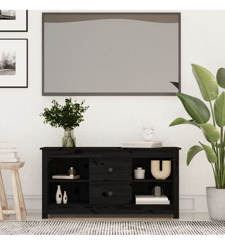 Meuble TV Noir 103x36,5x52 cm Bois de pin massif