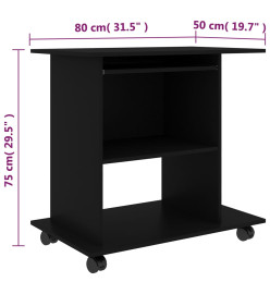 Bureau d'ordinateur Noir 80x50x75 cm Aggloméré